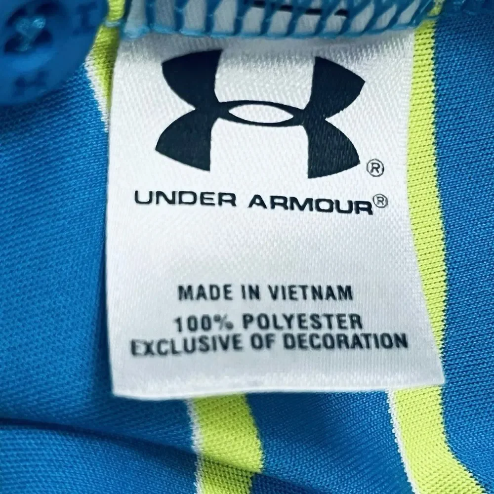 Under Armour Heat Gear Loose Polo  Florida Golf Course Blue Yellow Stripes Sz XL - Picture 12 of 12